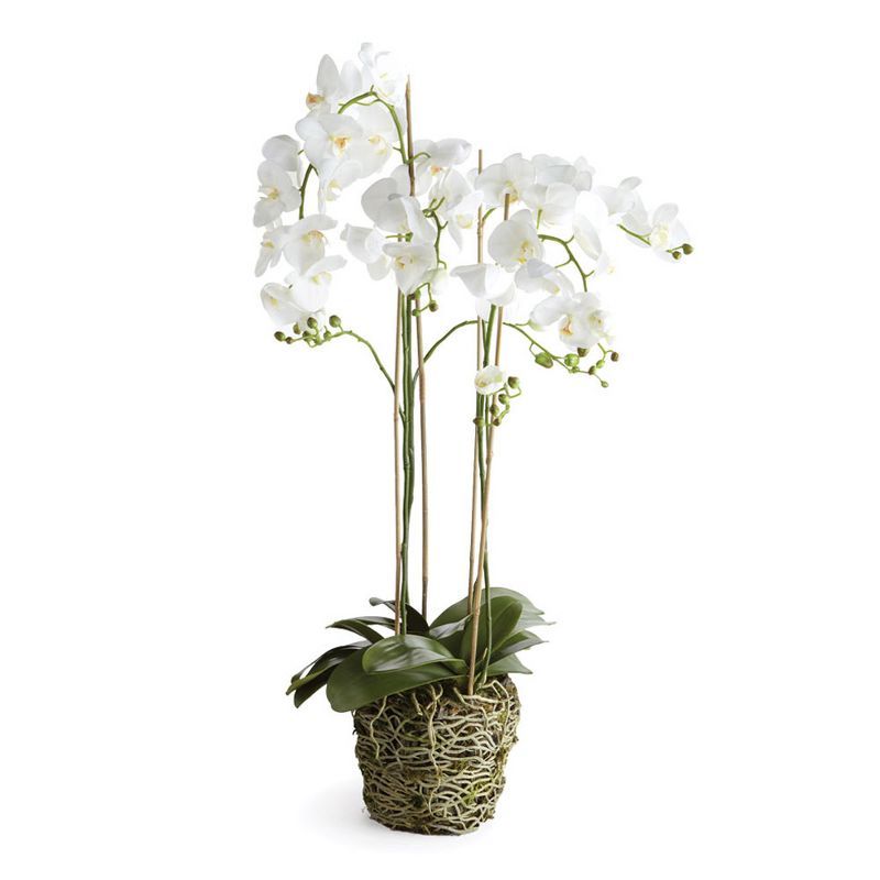 White Orchid Faux Potted Plant for Outdoor Tabletop