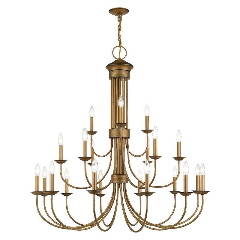 Estate Antique Gold Leaf 21-Light Extra Large Steel Chandelier