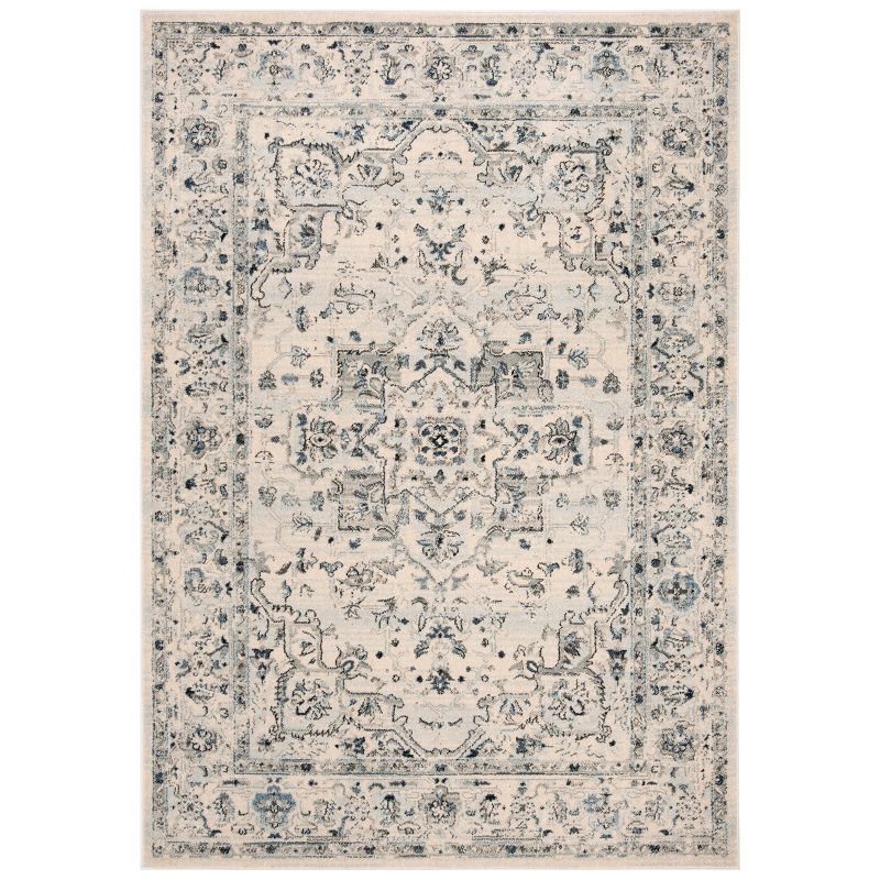 Ivory and Light Blue Synthetic 4' x 6' Hand-Knotted Area Rug