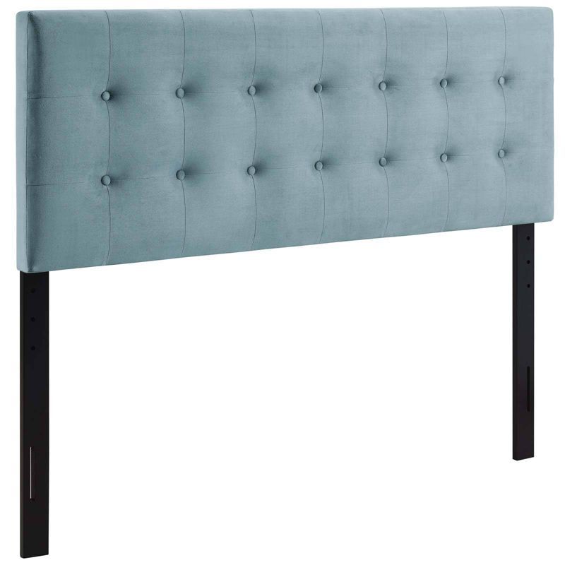 Elegant Light Blue Velvet Tufted Queen Headboard