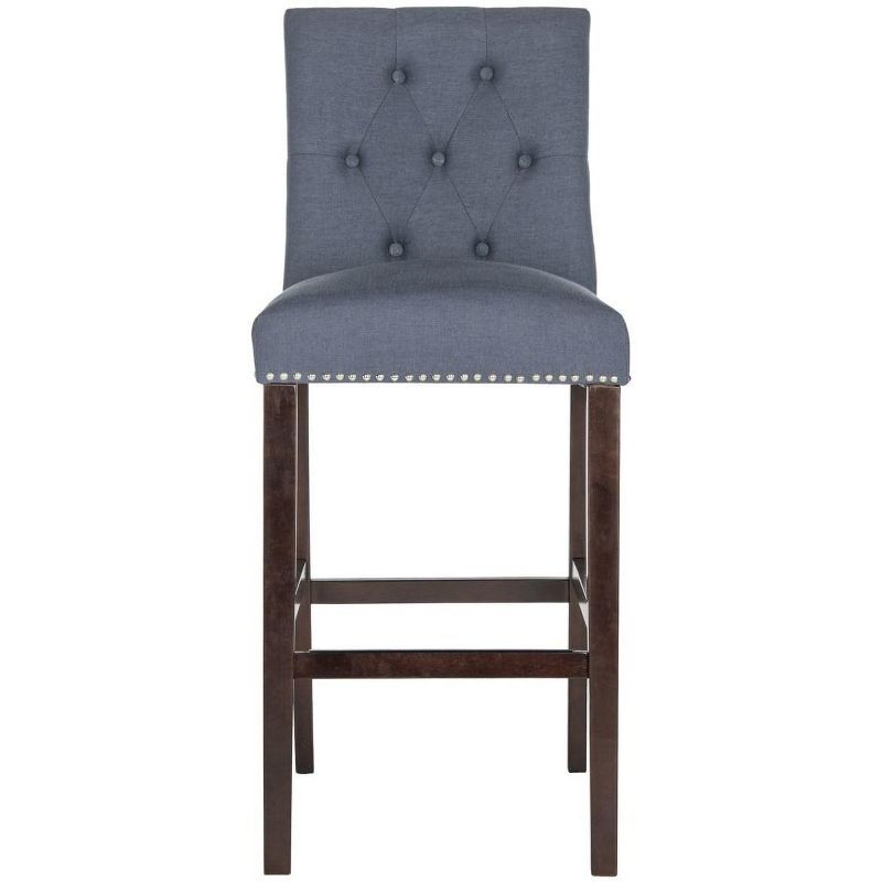 Norah Navy Linen Upholstered Bar Stool with Espresso Wood Legs