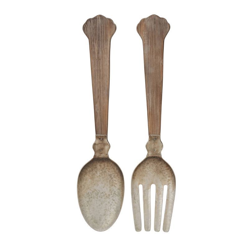 Brown Iron Spoon and Fork Wall Decor Set