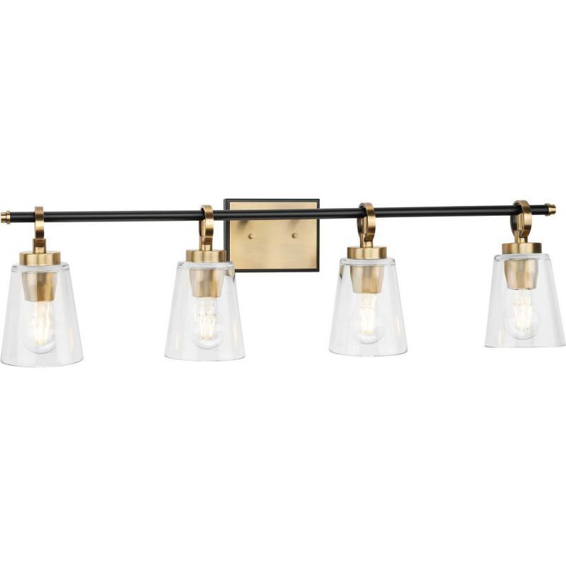 Cassell 4-Light Black and Brass Vanity Fixture with Clear Glass Shades