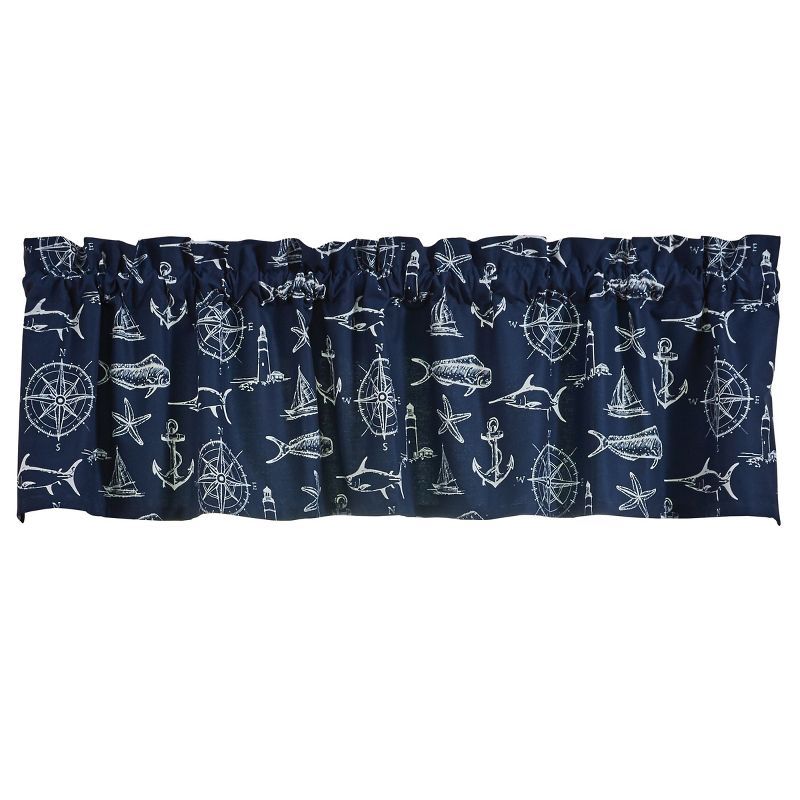 Navy Nautical Print Rod Pocket Valance 60x14