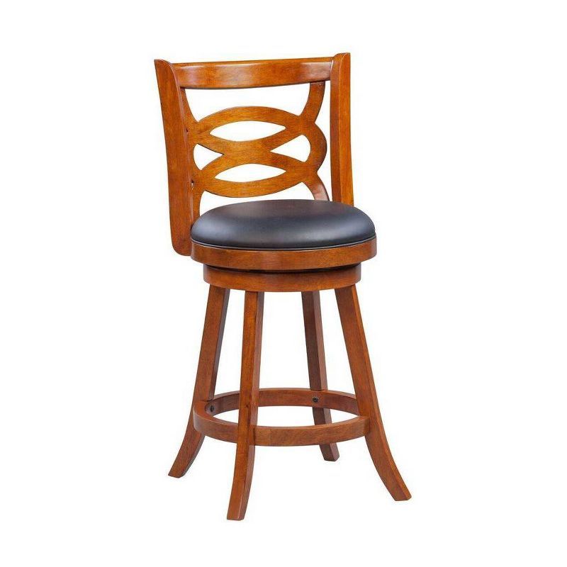 Walnut Brown 24" Swivel Leatherette Counter Stool with Interlocking Backrest