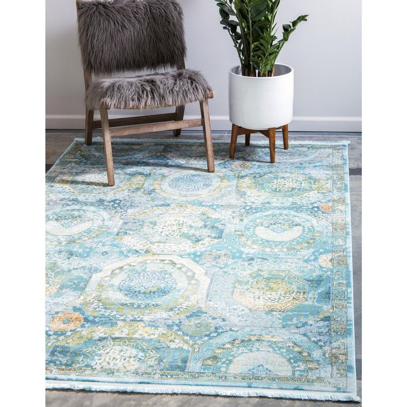Light Blue Geometric Stain-Resistant Synthetic Area Rug 7' x 10'