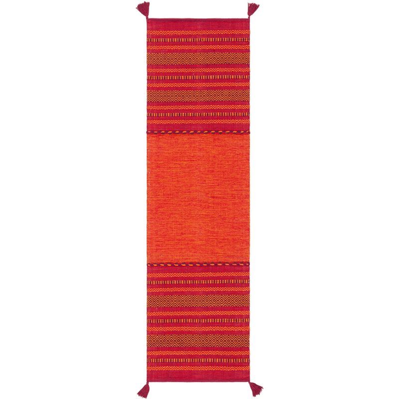 Handmade Red Cotton Flat Woven Runner Rug