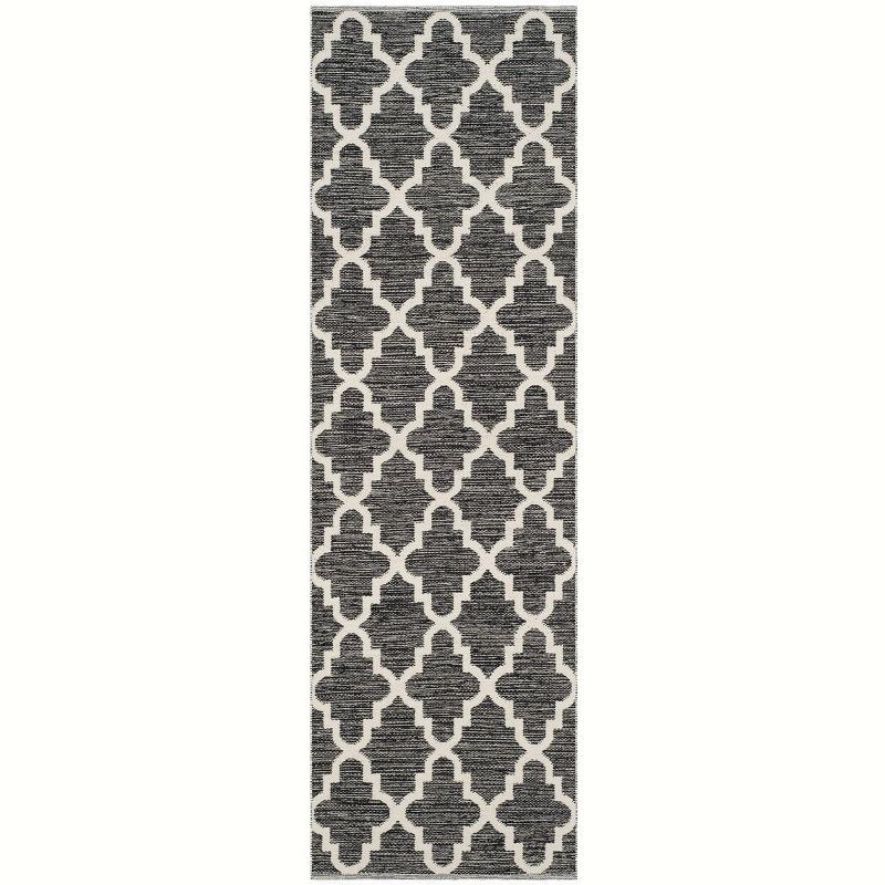 Black and Ivory Cotton Trellis Handwoven Runner Rug