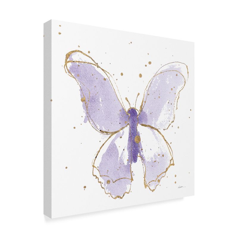 Lavender and Gold Butterfly Framed Canvas Art 14" x 14"