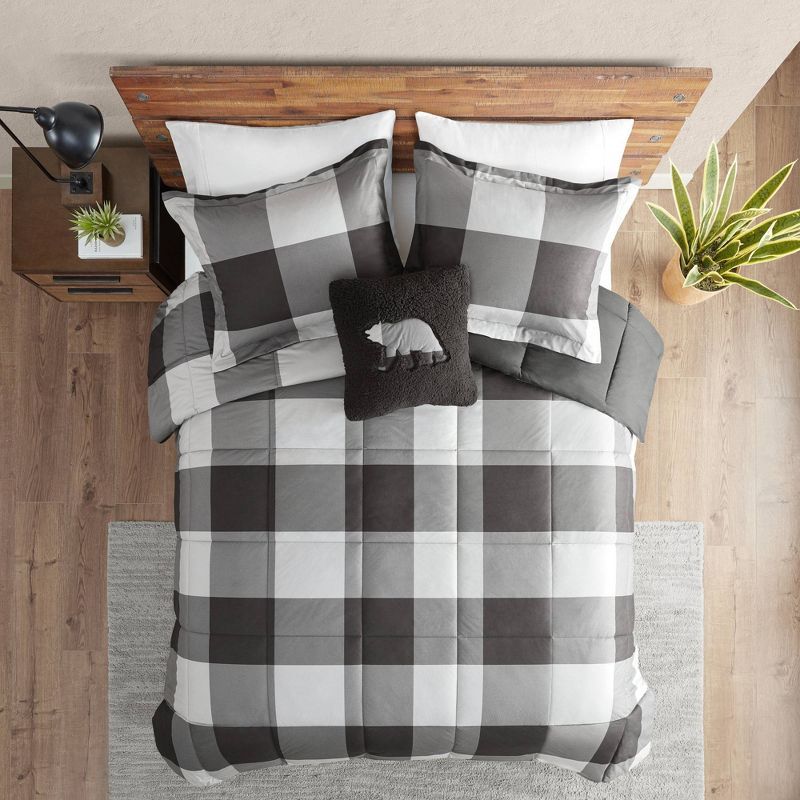 Twin Grey and Black Buffalo Check Down Alternative Comforter Set