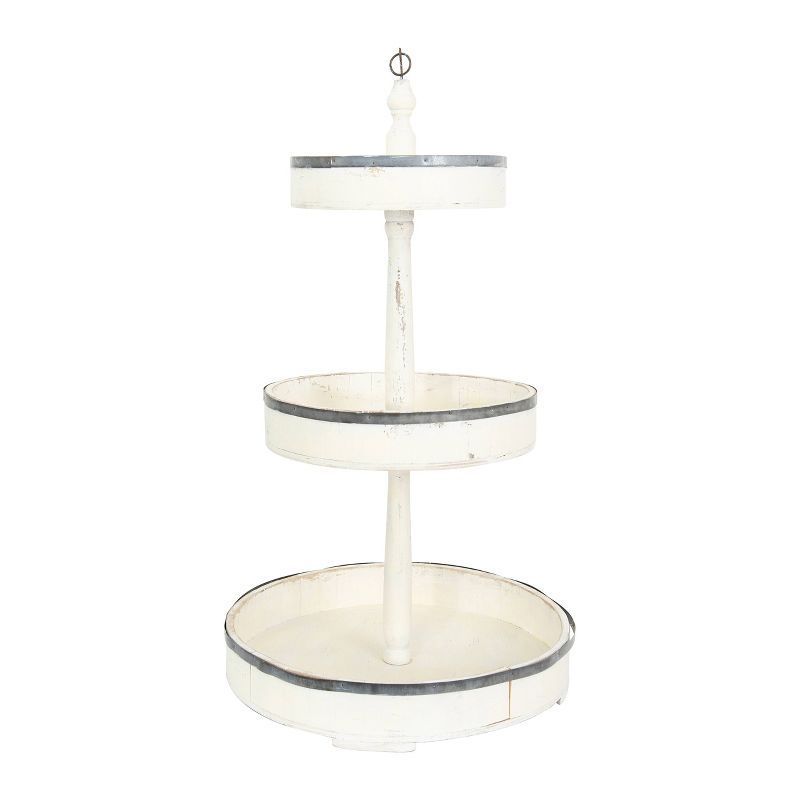 White Wood and Metal Round 3-Tier Tray Server