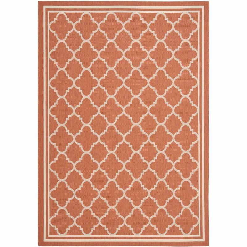 Terracotta & Bone Geometric Flat Woven Synthetic Square Rug