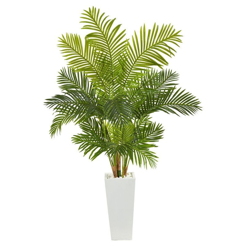 Vibrant Summer 74" Outdoor Hawaii Palm Artificial Tree in White Planter