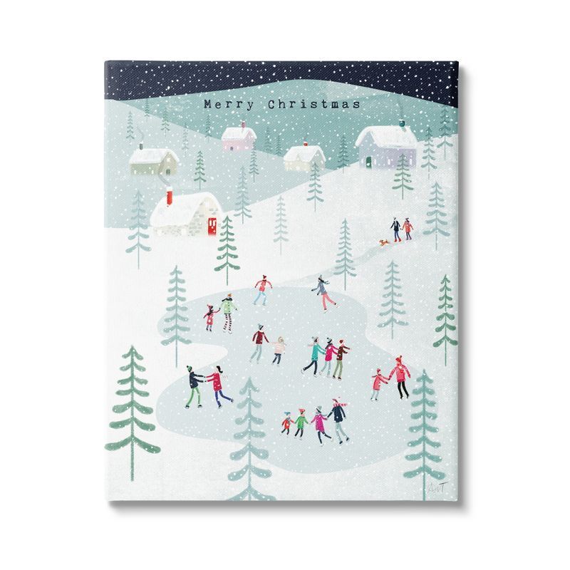 Merry Christmas Winter Ice Skating Canvas Wall Art, 16 x 20