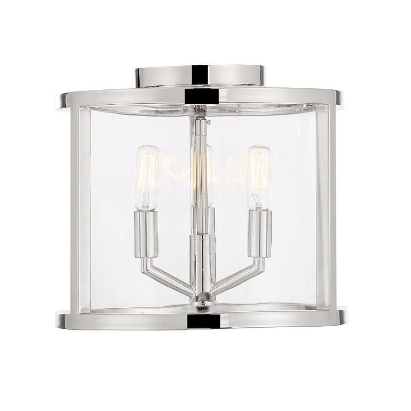 Devon Polished Nickel 3-Light LED Glass Drum Flush Mount