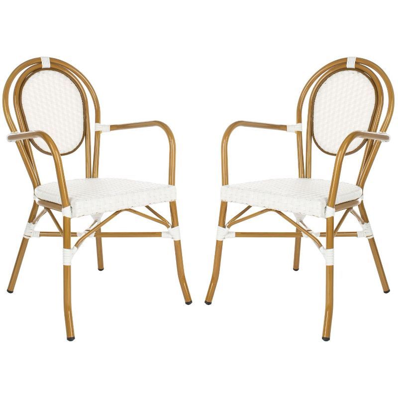 Rosen White and Tan Wicker Bistro Arm Chair Set