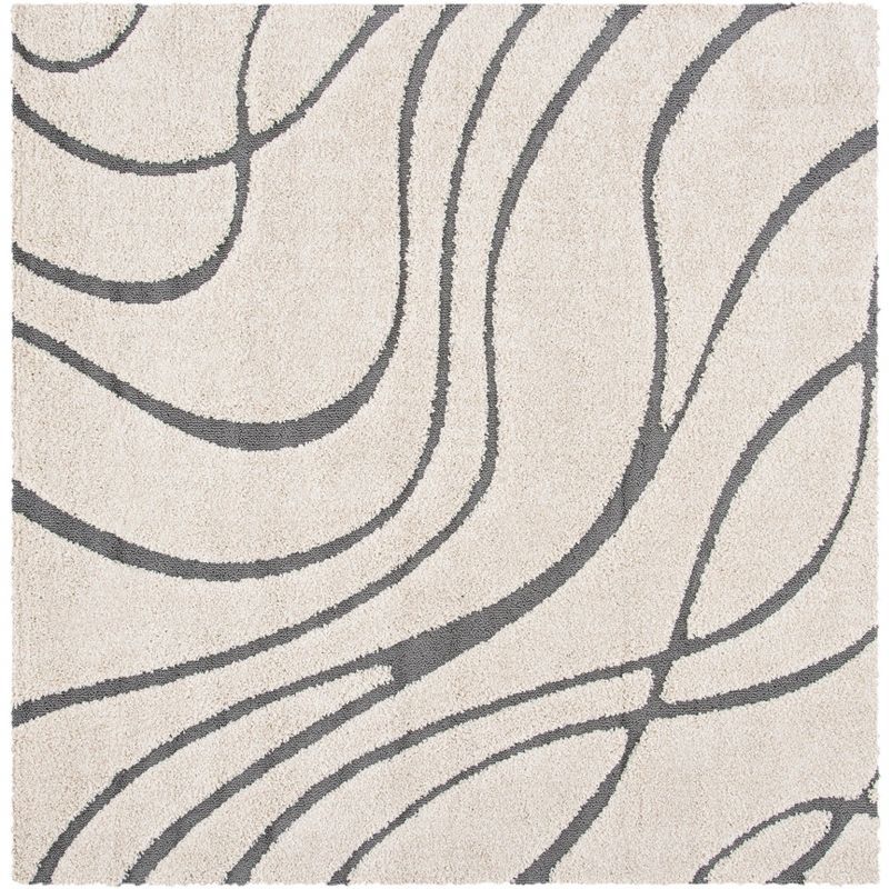 Florida Cream and Grey 5' Square Synthetic Shag Rug