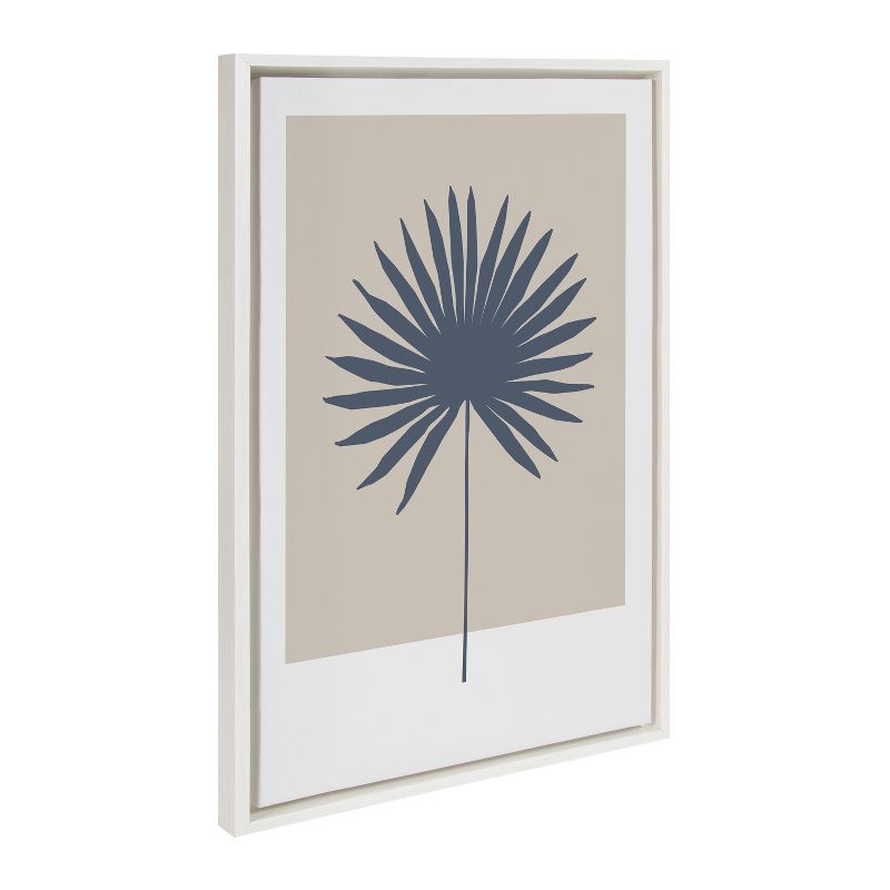 Muted Tan and Blue Botanical Palm Framed Canvas Wall Art