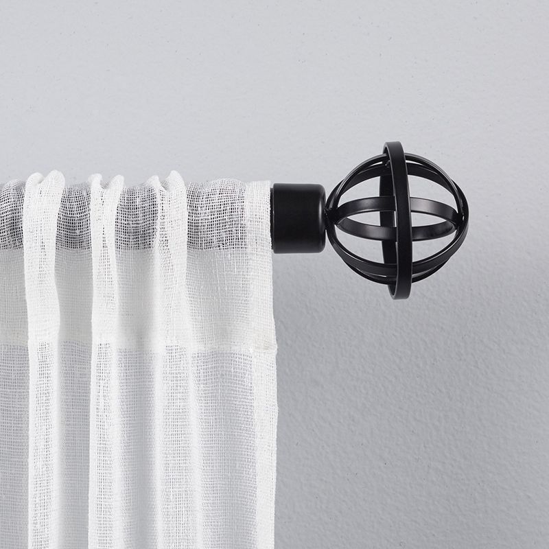 Matte Black Adjustable Curtain Rod with Geometric Finials