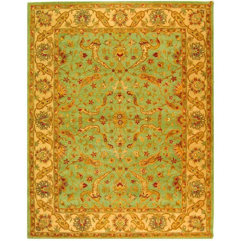 Teal and Beige Handmade Wool Area Rug, 6' x 9'