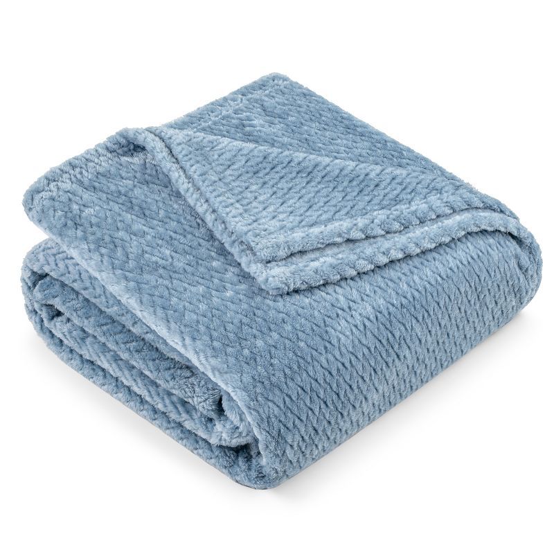 Dusty Blue Twin Fleece Chevron Throw Blanket