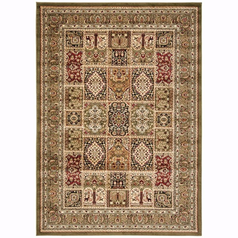 Ivory and Green Safavid Style Synthetic 4' x 6' Area Rug