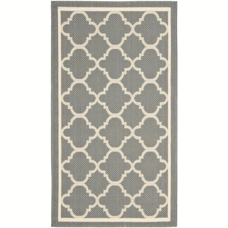 Anthracite Gray and Beige Synthetic Outdoor Area Rug