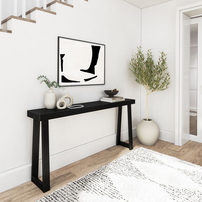 Black Solid Pine Wood 66" Narrow Console Table