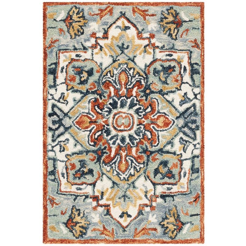 Handmade Tufted Round Blue Floral Wool Accent Rug 24"