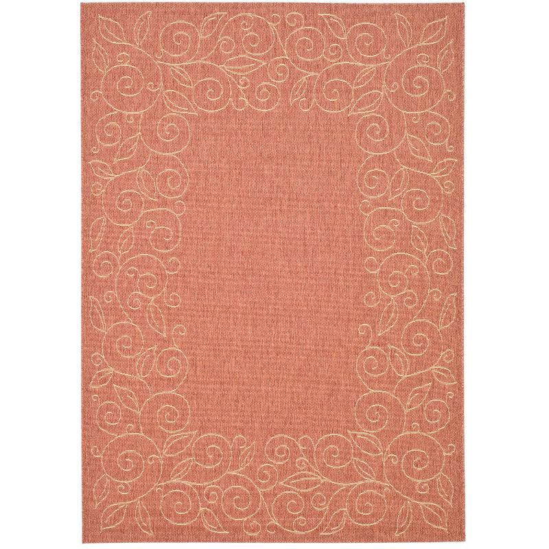 Terracotta and Beige Rectangular Synthetic Indoor/Outdoor Rug