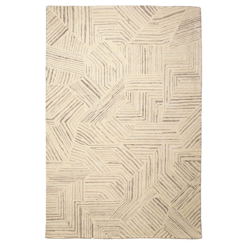 Black Geometric Tufted Wool and Synthetic 5' x 7' Rug