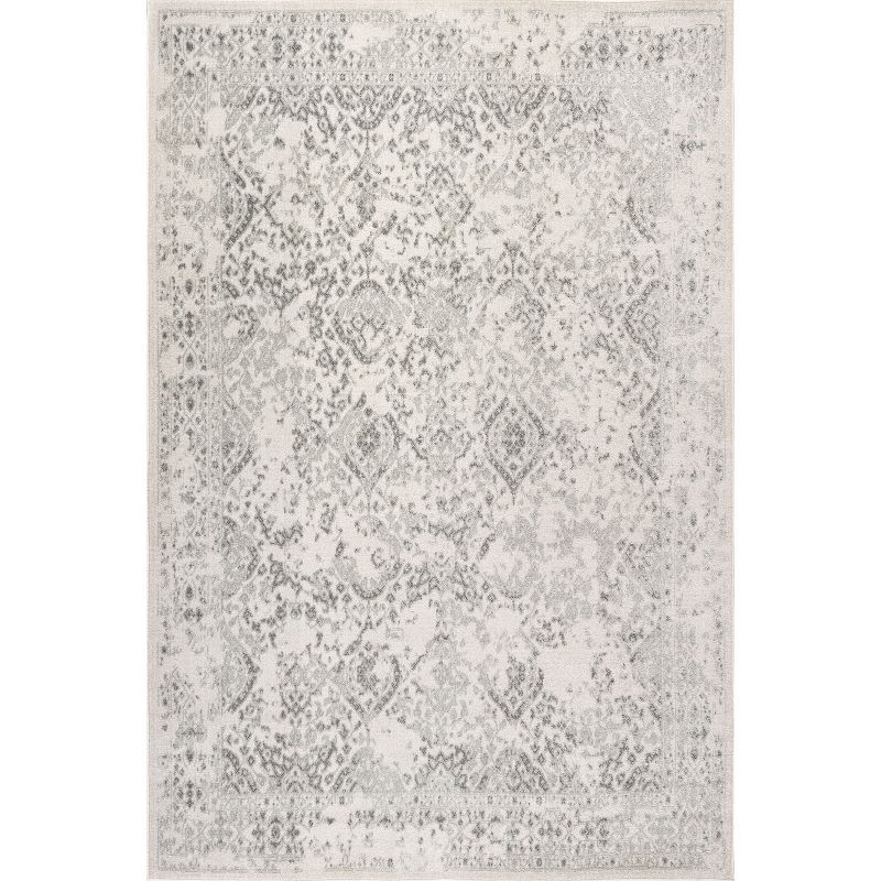 Ivory Rectangular Stain-Resistant Synthetic Area Rug