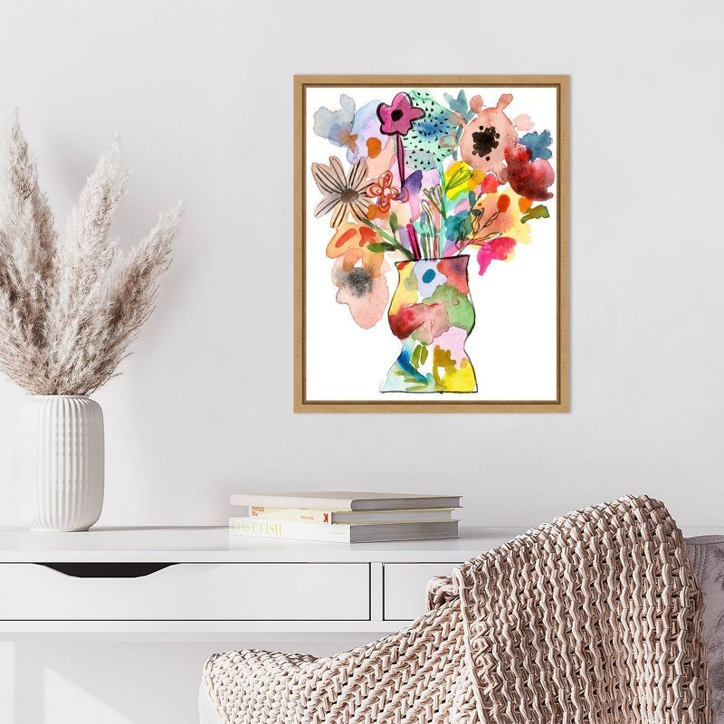 Vibrant Abstract Floral Watercolor Framed Canvas Wall Art 16"x20"