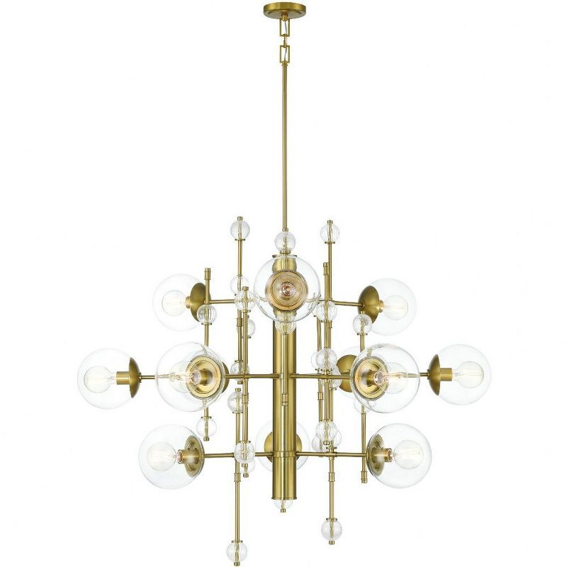 Gold Beaded 12-Light Chandelier with Clear Glass Shades