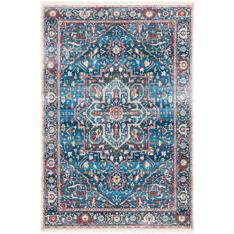 Hand-Knotted Blue and Ivory Synthetic Persian Area Rug, 6' x 9'