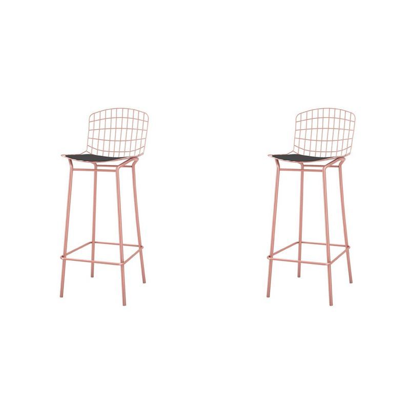 Set of 2 Rose Pink Gold and Black Metal Barstools