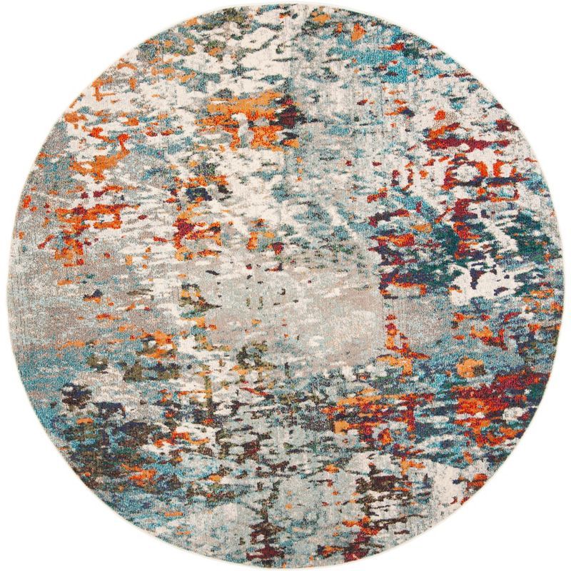 Madison 8' Round Gray and Blue Synthetic Area Rug