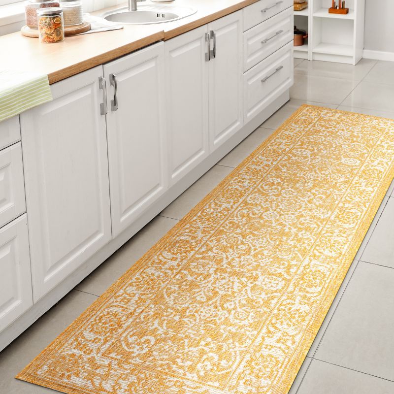 Bohemian Vine Yellow/Cream Synthetic 2' x 8' Indoor/Outdoor Area Rug