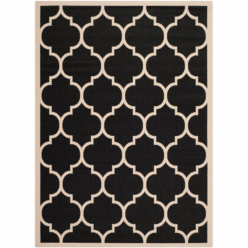 Black and Beige Geometric Indoor/Outdoor Synthetic Area Rug