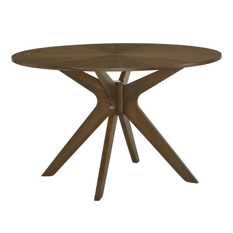 Walnut Round Mid-Century Modern Dining Table with Tapered Legs