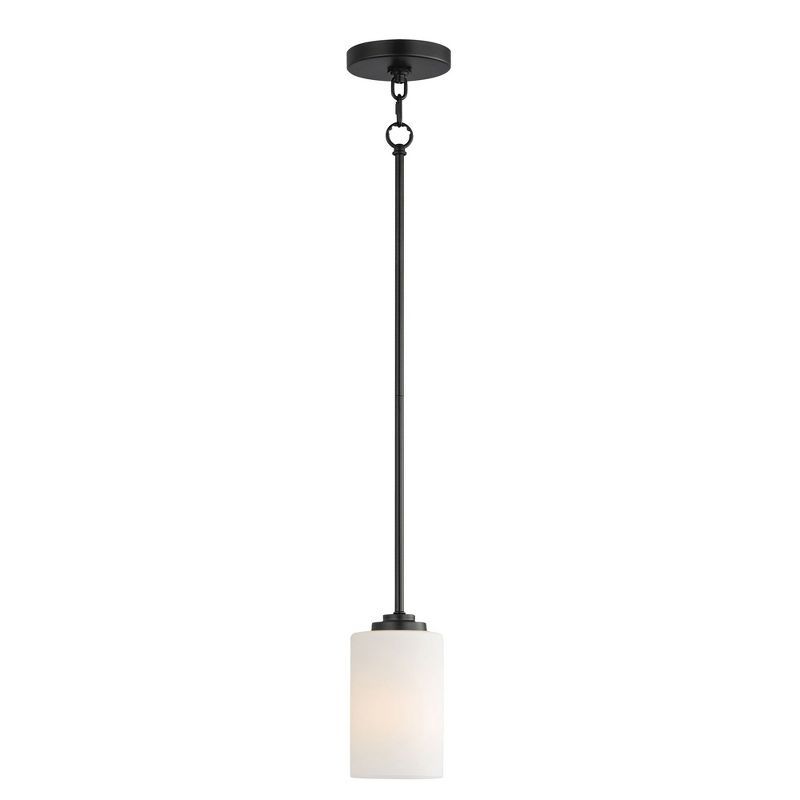 Black Brass Mini Pendant with Opal White Glass Shade