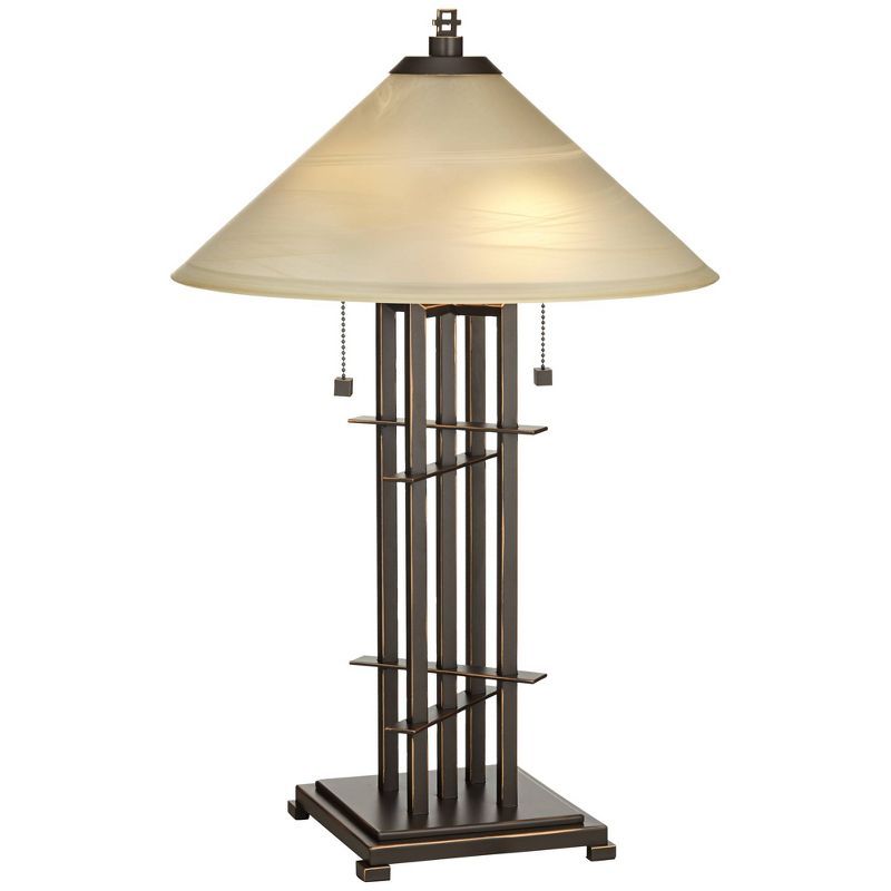 Bronze Mission Style Table Lamp with Alabaster Shade