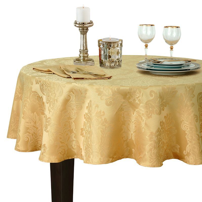 Gold Jacquard Damask Oval Tablecloth with Stain Protection