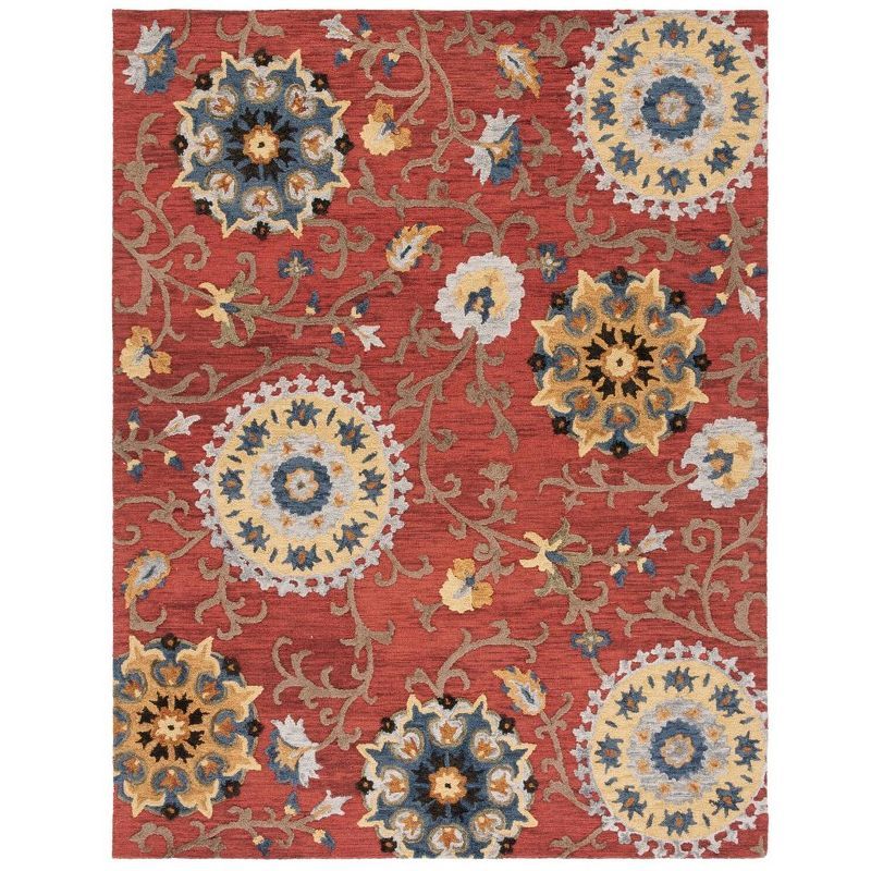 Blossom Red Floral Wool 8' x 10' Handmade Area Rug