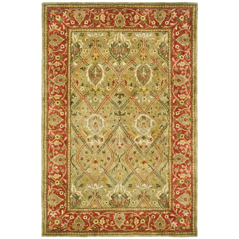 Hand-Tufted Artisan Wool Area Rug 4' x 6' - Light Green and Rust