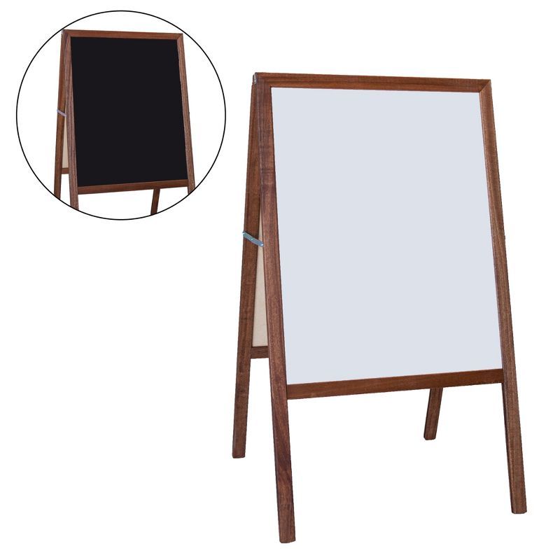 Stained Hardwood 42" Freestanding Double-Sided Easel with Whiteboard and Chalkboard