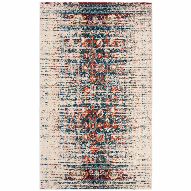 Ivory and Blue Monaco 3' x 5' Reversible Synthetic Area Rug