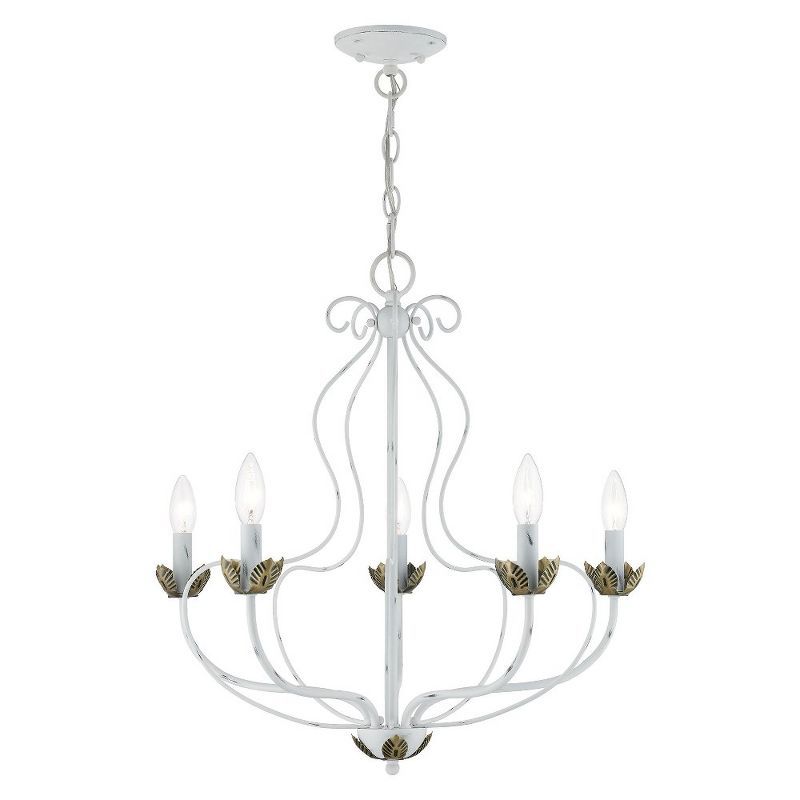 Antique White and Brass 5-Light Floral Chandelier