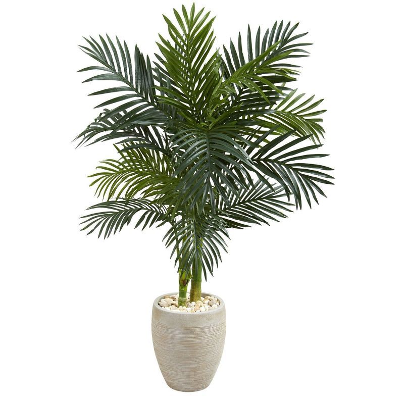 4.5' Beige Silk Palm Tree in Oval Planter