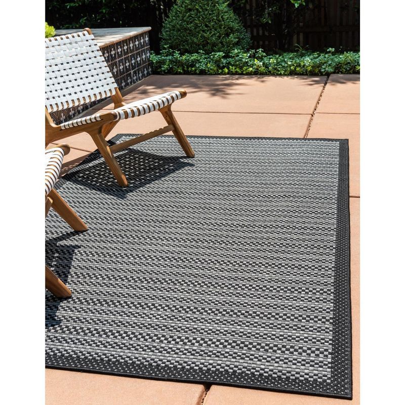 Gray Striped Synthetic 6' x 9' Outdoor Reversible Area Rug